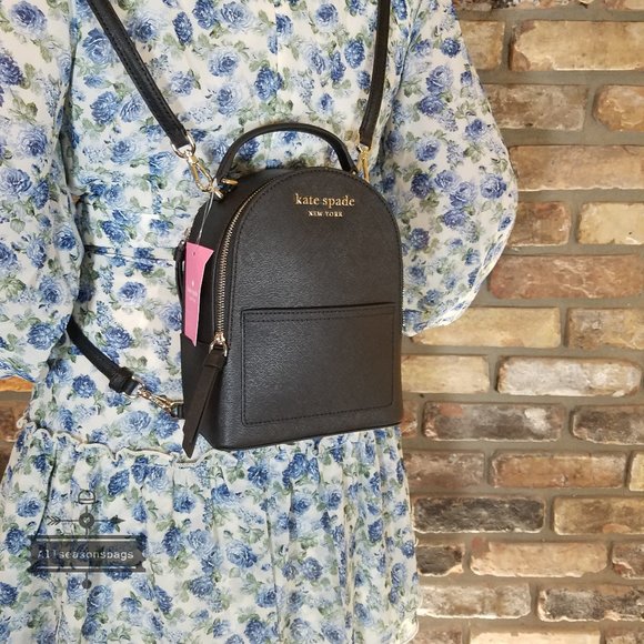 Kate Spade Mini Convertible Backpack BLACK Leather - Picture 12 of 12